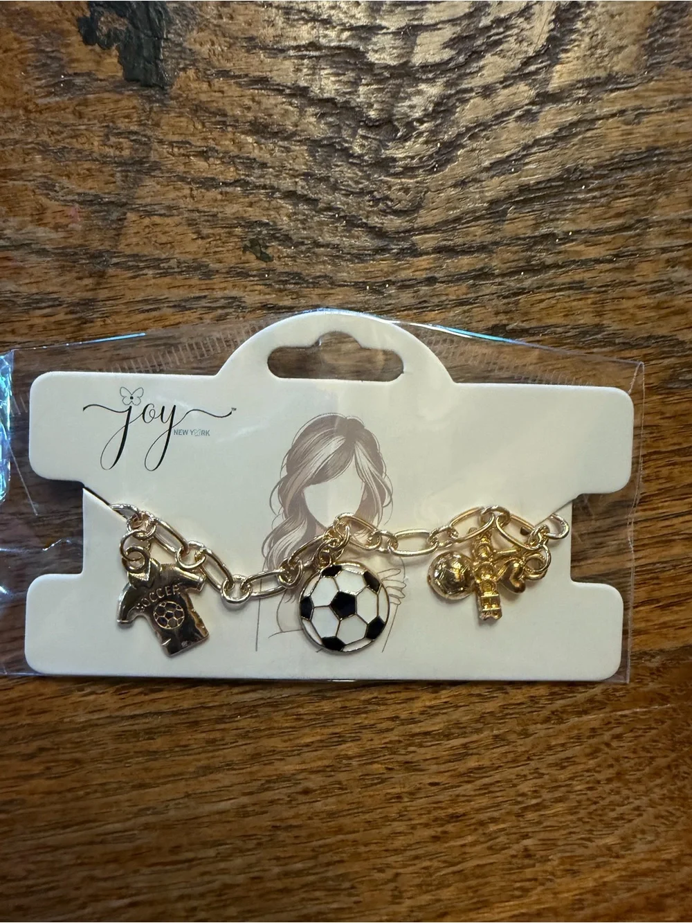 Gold Soccer Charm Bracelet with Black & White Enamel Ball